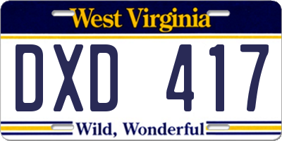 WV license plate DXD417