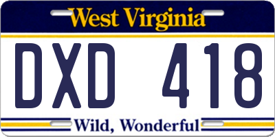 WV license plate DXD418