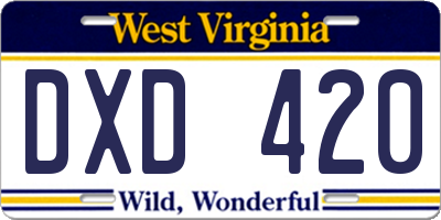 WV license plate DXD420