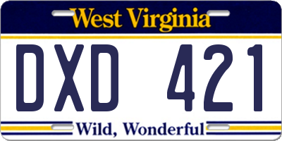 WV license plate DXD421