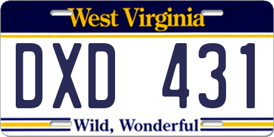 WV license plate DXD431