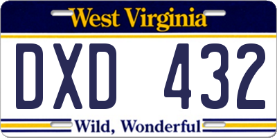 WV license plate DXD432