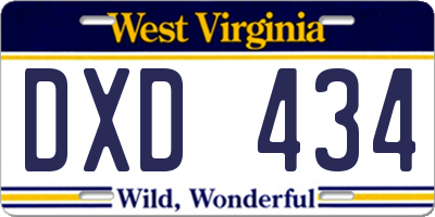 WV license plate DXD434