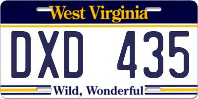 WV license plate DXD435