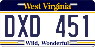 WV license plate DXD451
