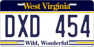 WV license plate DXD454