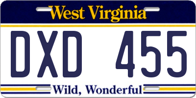 WV license plate DXD455