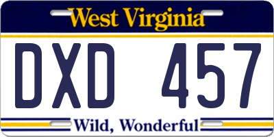WV license plate DXD457