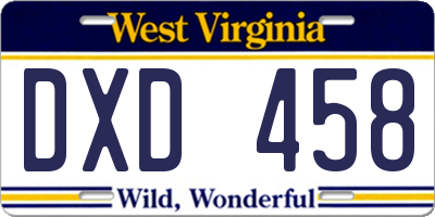 WV license plate DXD458