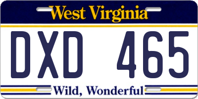 WV license plate DXD465