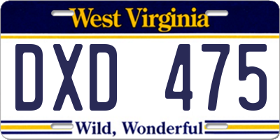 WV license plate DXD475