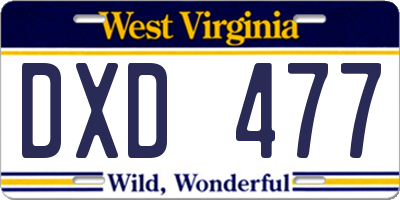 WV license plate DXD477