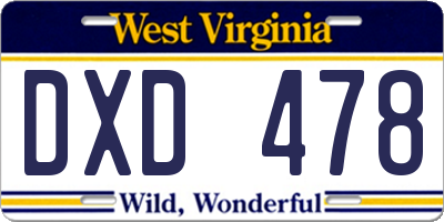 WV license plate DXD478