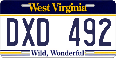 WV license plate DXD492