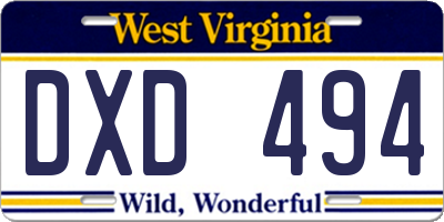WV license plate DXD494