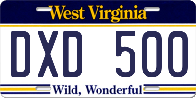 WV license plate DXD500