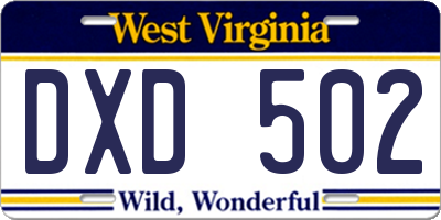 WV license plate DXD502