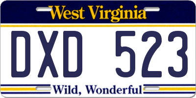 WV license plate DXD523