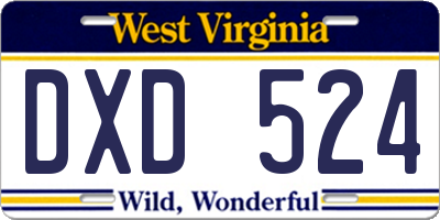 WV license plate DXD524