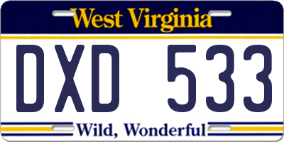 WV license plate DXD533
