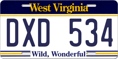 WV license plate DXD534
