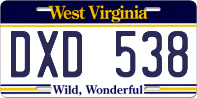 WV license plate DXD538
