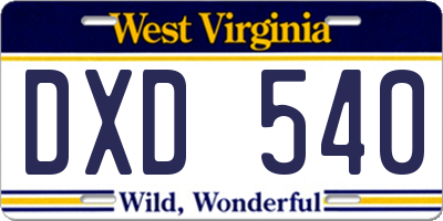 WV license plate DXD540