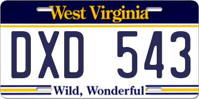 WV license plate DXD543