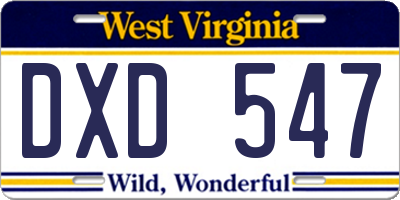 WV license plate DXD547