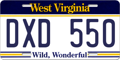 WV license plate DXD550