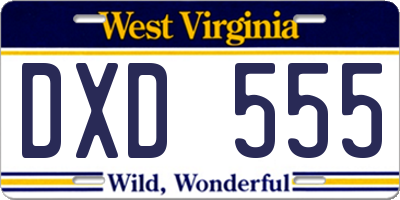 WV license plate DXD555