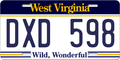 WV license plate DXD598