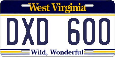 WV license plate DXD600
