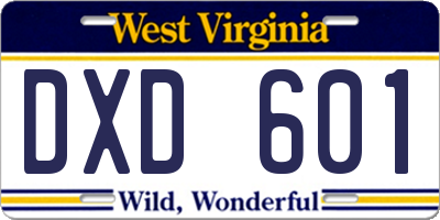 WV license plate DXD601