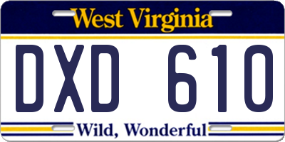WV license plate DXD610