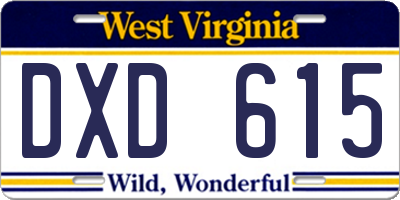 WV license plate DXD615