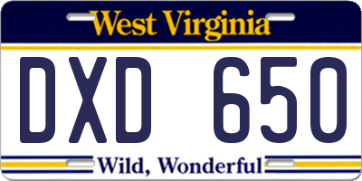 WV license plate DXD650