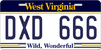 WV license plate DXD666