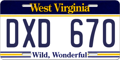 WV license plate DXD670
