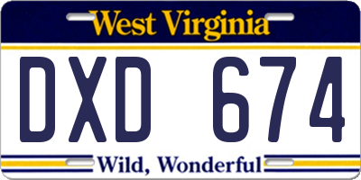 WV license plate DXD674