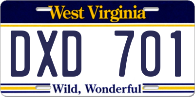 WV license plate DXD701