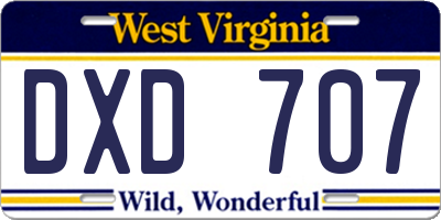 WV license plate DXD707