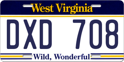 WV license plate DXD708
