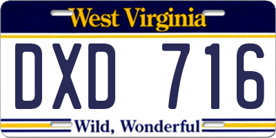 WV license plate DXD716
