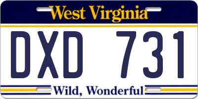 WV license plate DXD731