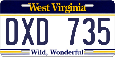 WV license plate DXD735