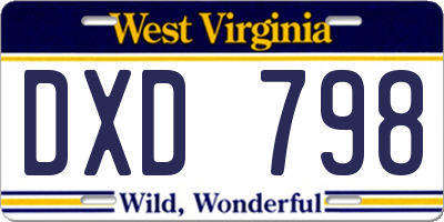 WV license plate DXD798