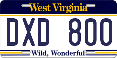 WV license plate DXD800