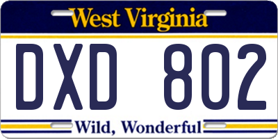 WV license plate DXD802
