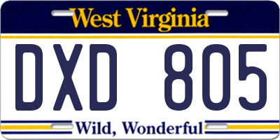 WV license plate DXD805